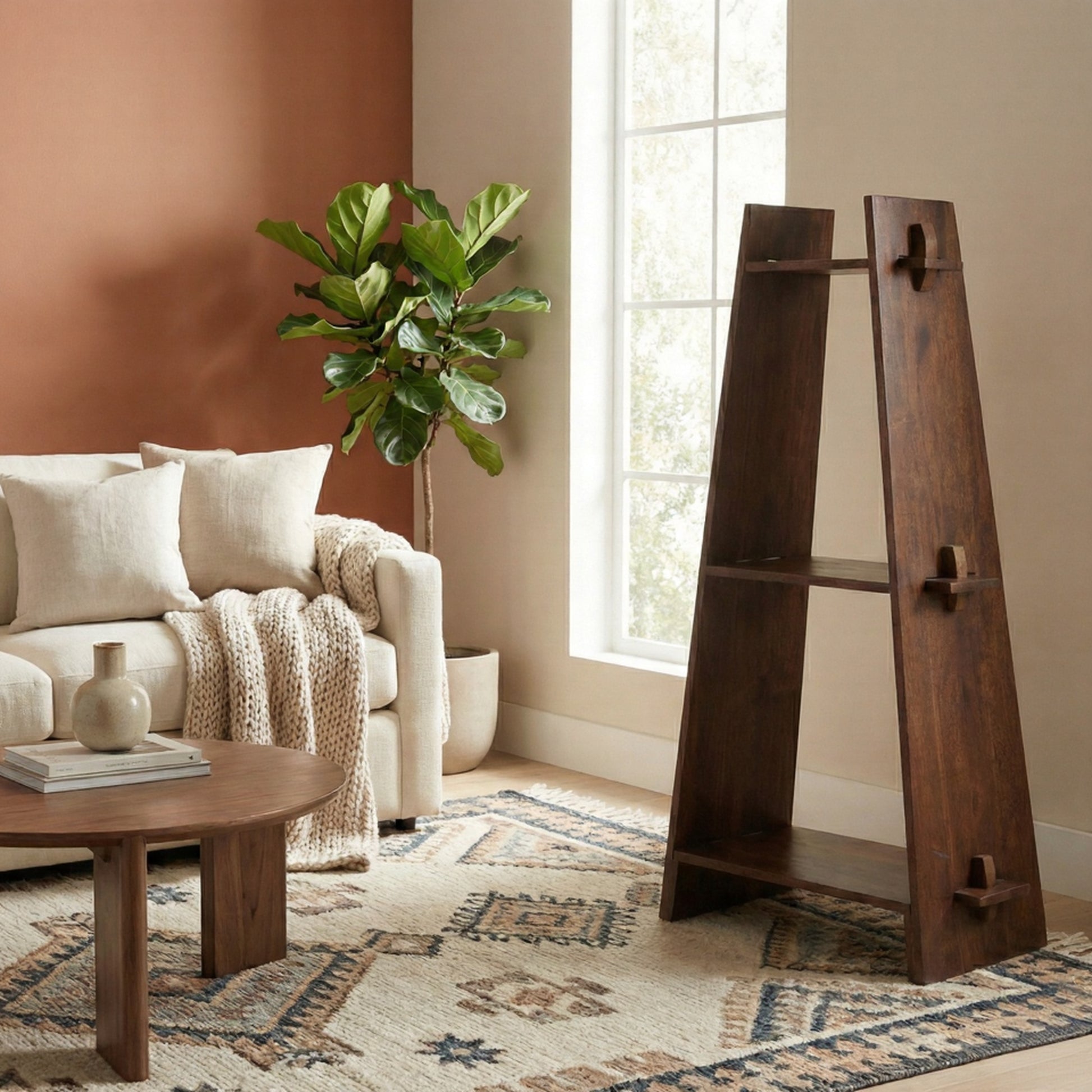 A Frame Acacia Wood 3 Tier Bookshelf