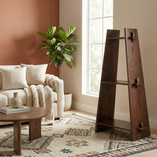 A Frame Acacia Wood 3 Tier Bookshelf