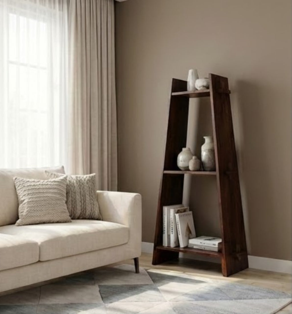 A Frame Acacia Wood 3 Tier Bookshelf