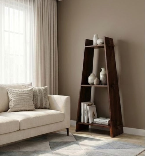 A Frame Acacia Wood 3 Tier Bookshelf