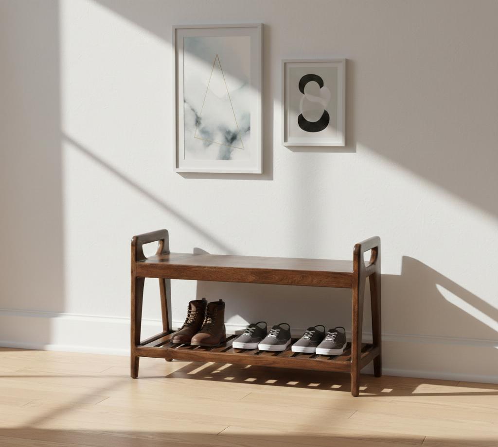 Palam Acacia Wood Bench With Slats Shelf Small