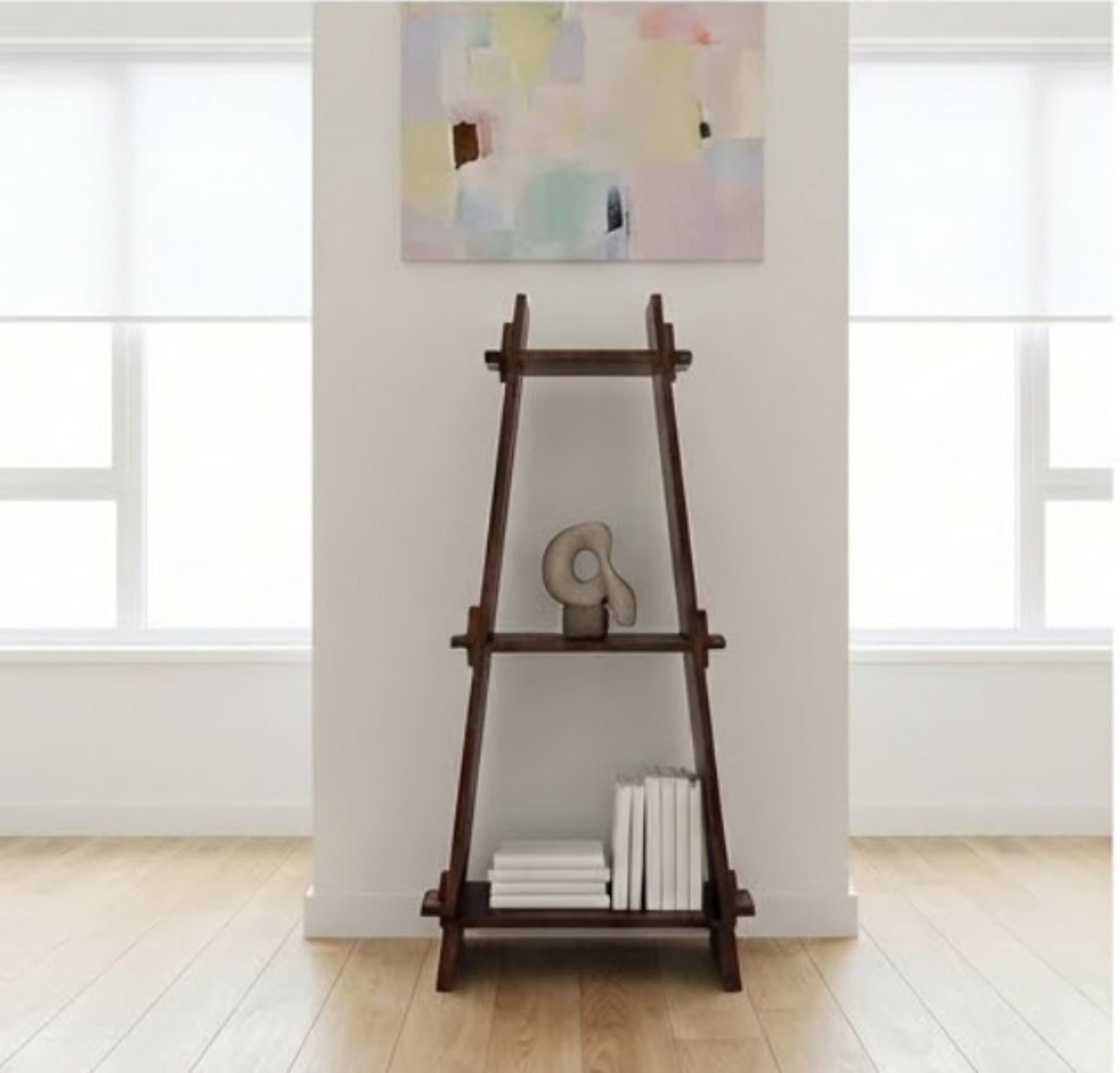 A Frame Acacia Wood 3 Tier Bookshelf