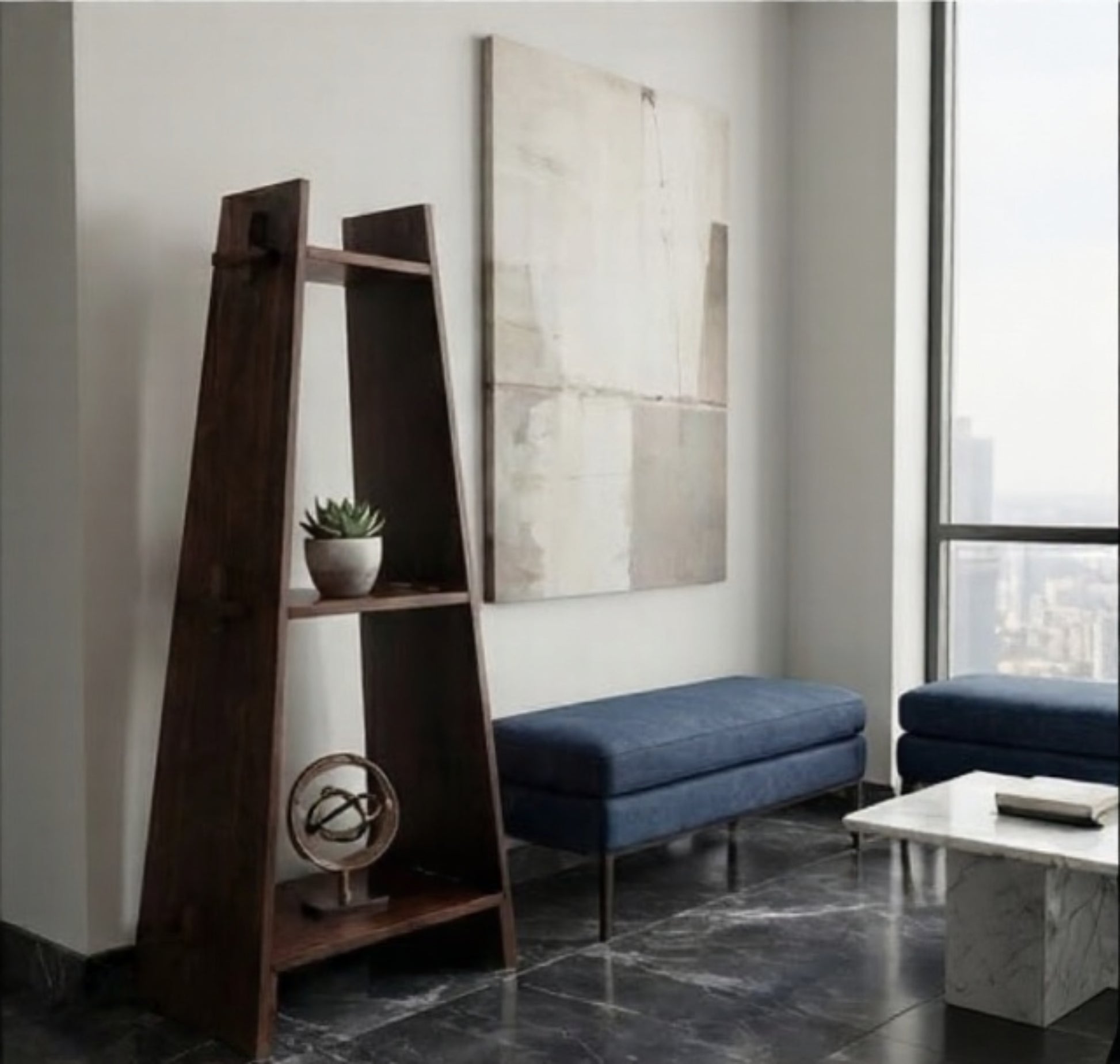 A Frame Acacia Wood 3 Tier Bookshelf
