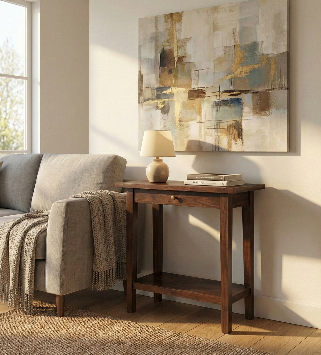 Amara Acacia Wood Side Table Tall with Drawer