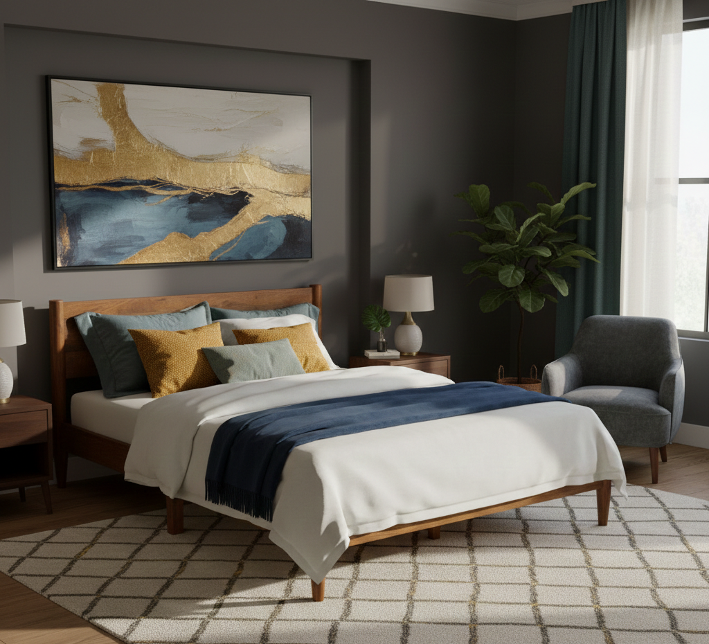 Carbon Full Knock Down Mango Wood Queen Bed 60x80