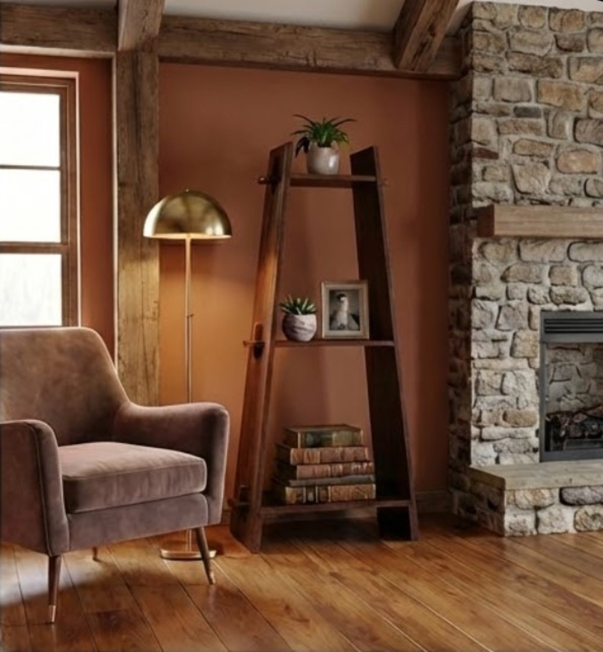 A Frame Acacia Wood 3 Tier Bookshelf