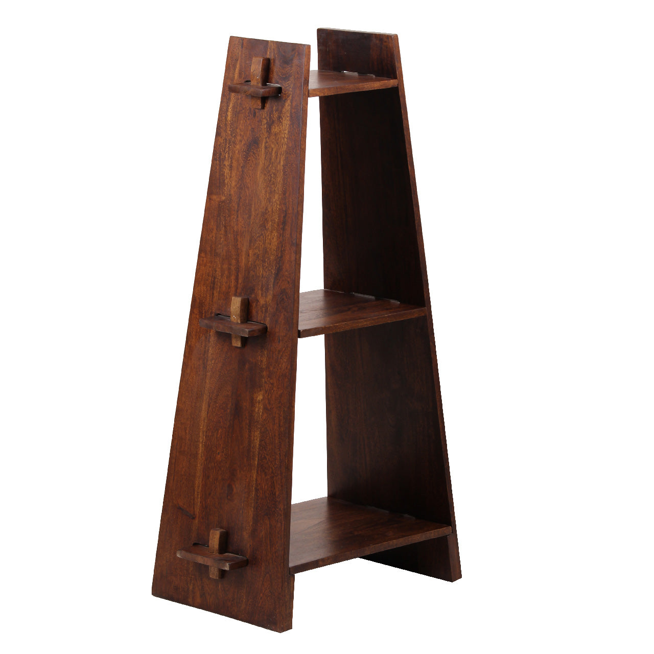 A Frame Acacia Wood 3 Tier Bookshelf