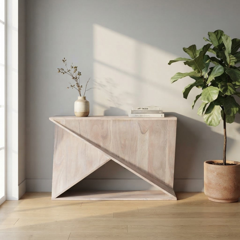 Abstract Acacia Wood Console Table