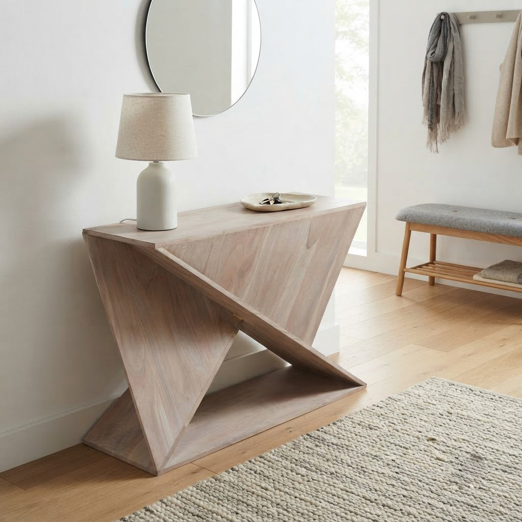 Abstract Acacia Wood Console Table