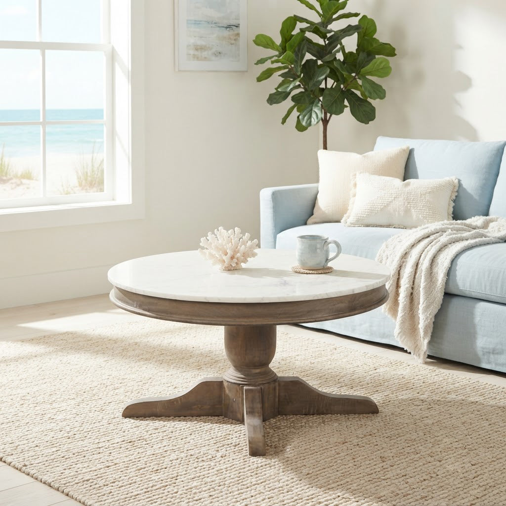 Adelaide Mango Round Coffee Table With Marble Top