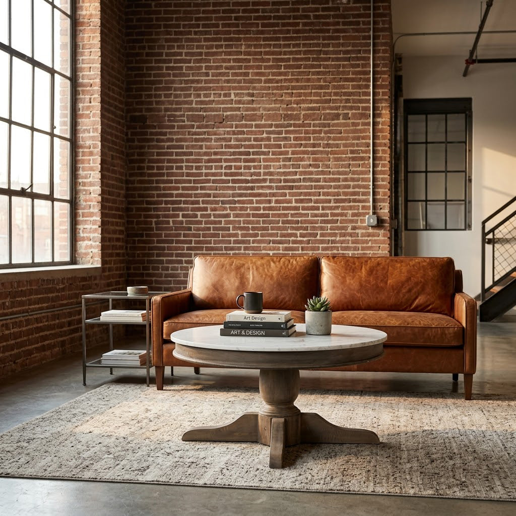 Adelaide Mango Round Coffee Table With Marble Top