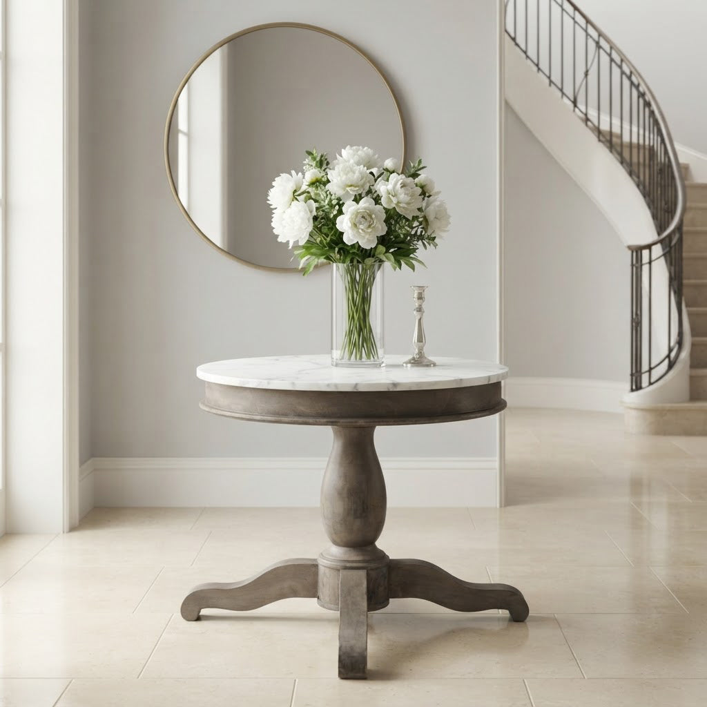Adelaide Mango Wood Round End Table With Marble Top