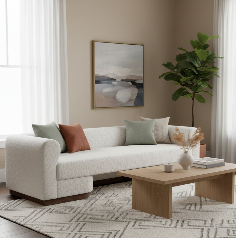 Aleesos Mango Wood Fabric Modern Sofa
