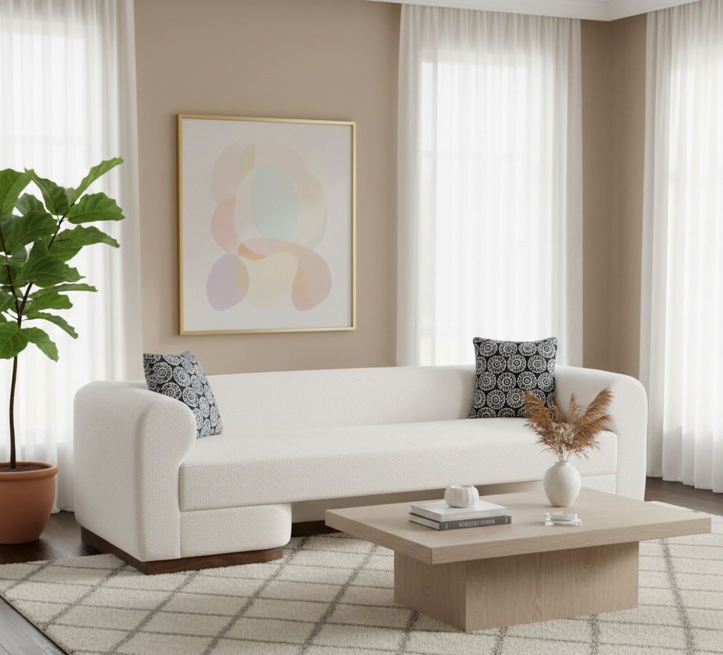 Aleesos Mango Wood Fabric Modern Sofa