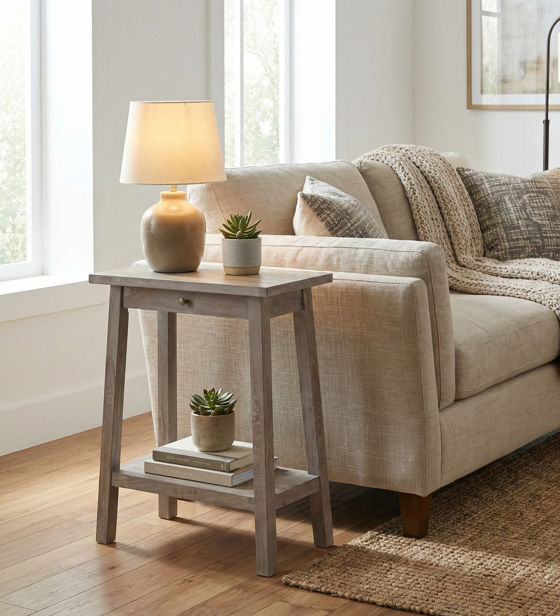 Amara Acacia Wood Side Table Tall with Drawer