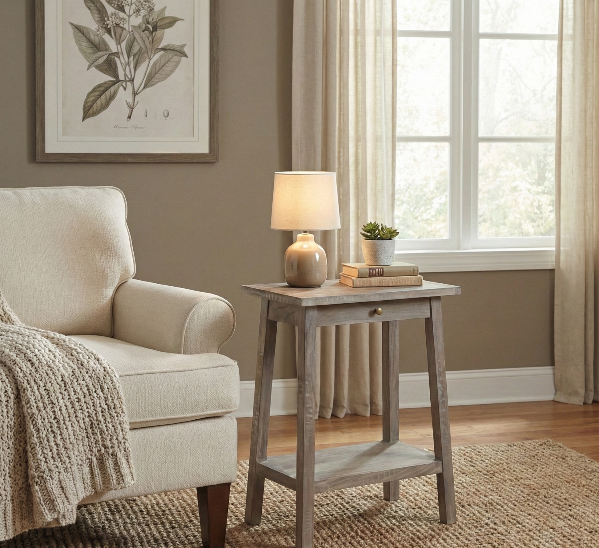 Amara Acacia Wood Side Table Tall with Drawer