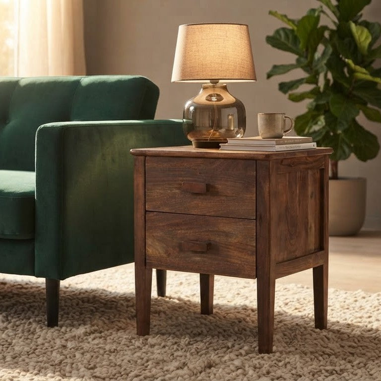 Anbu Acacia Sandblasted Walnut Bedside Table