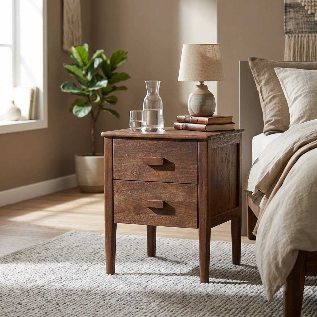 Anbu Acacia Sandblasted Walnut Bedside Table