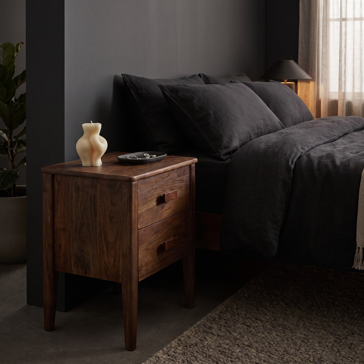 Anbu Acacia Sandblasted Walnut Bedside Table