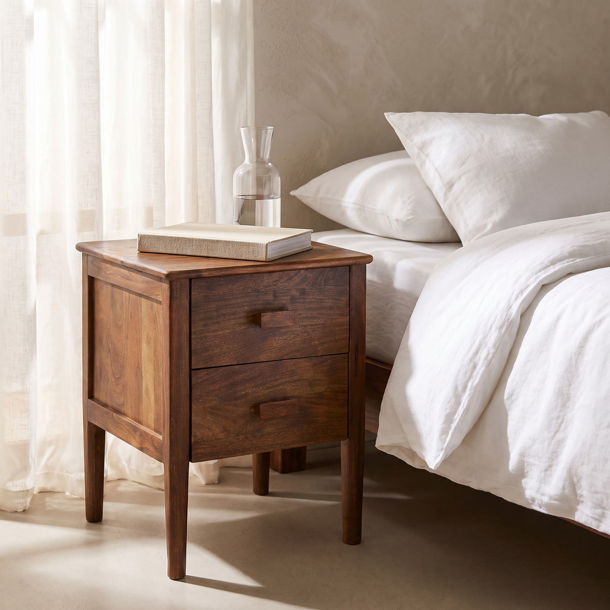 Anbu Acacia Sandblasted Walnut Bedside Table