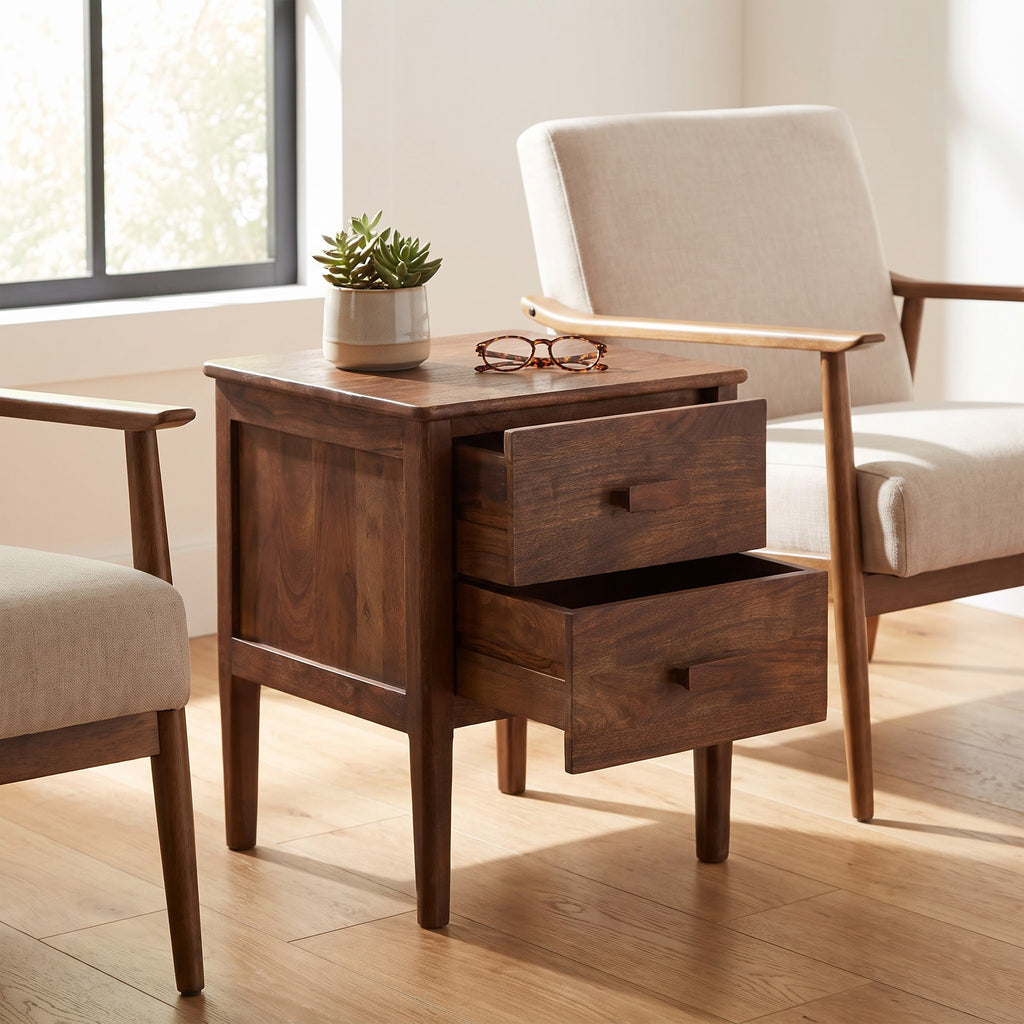 Anbu Acacia Sandblasted Walnut Bedside Table