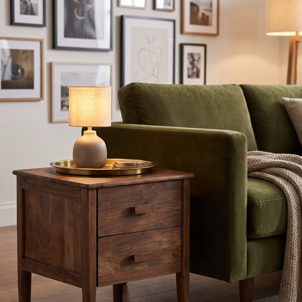 Anbu Acacia Sandblasted Walnut Bedside Table