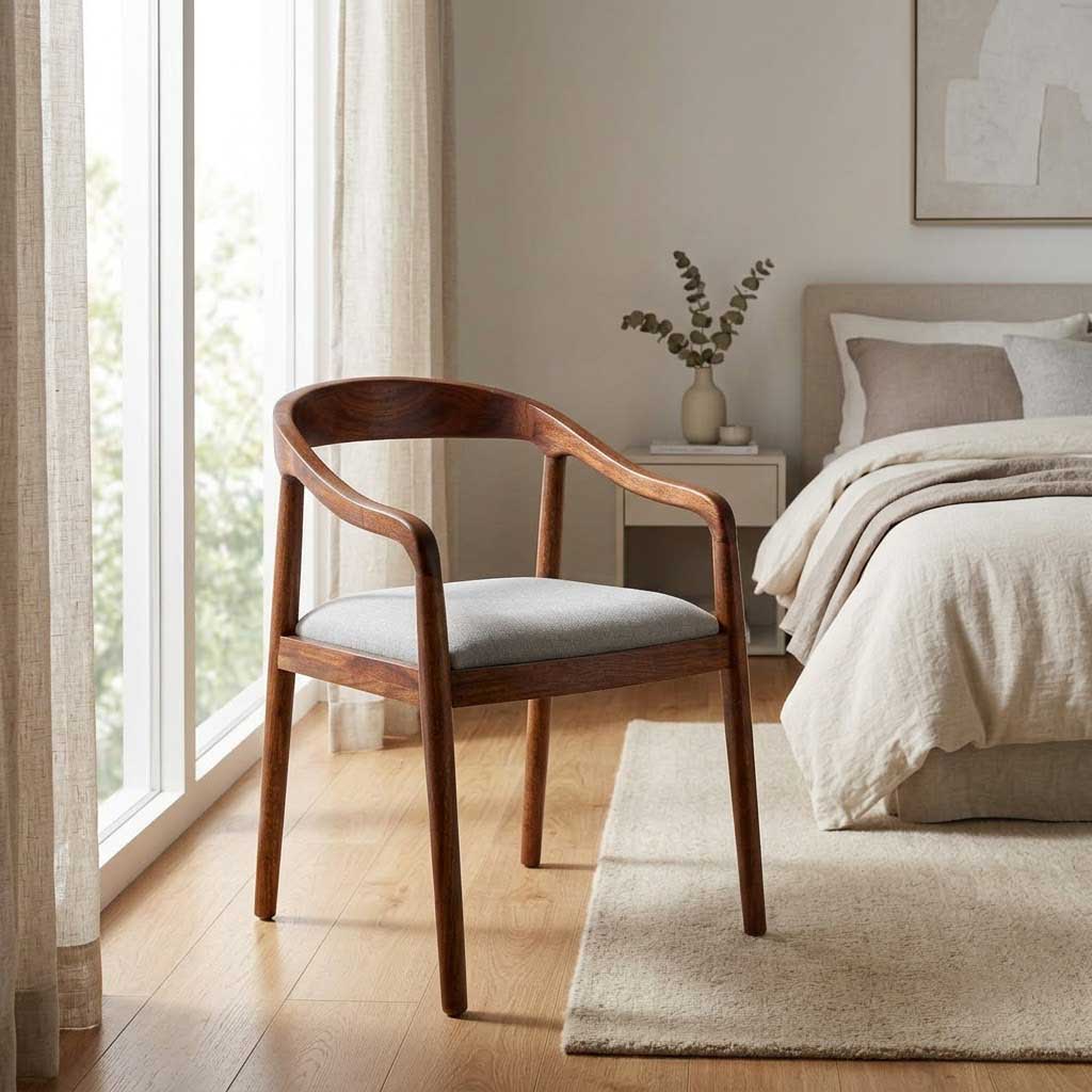 Anbu Acacia Wood Dining Armchair - Washed Walnut / Grey