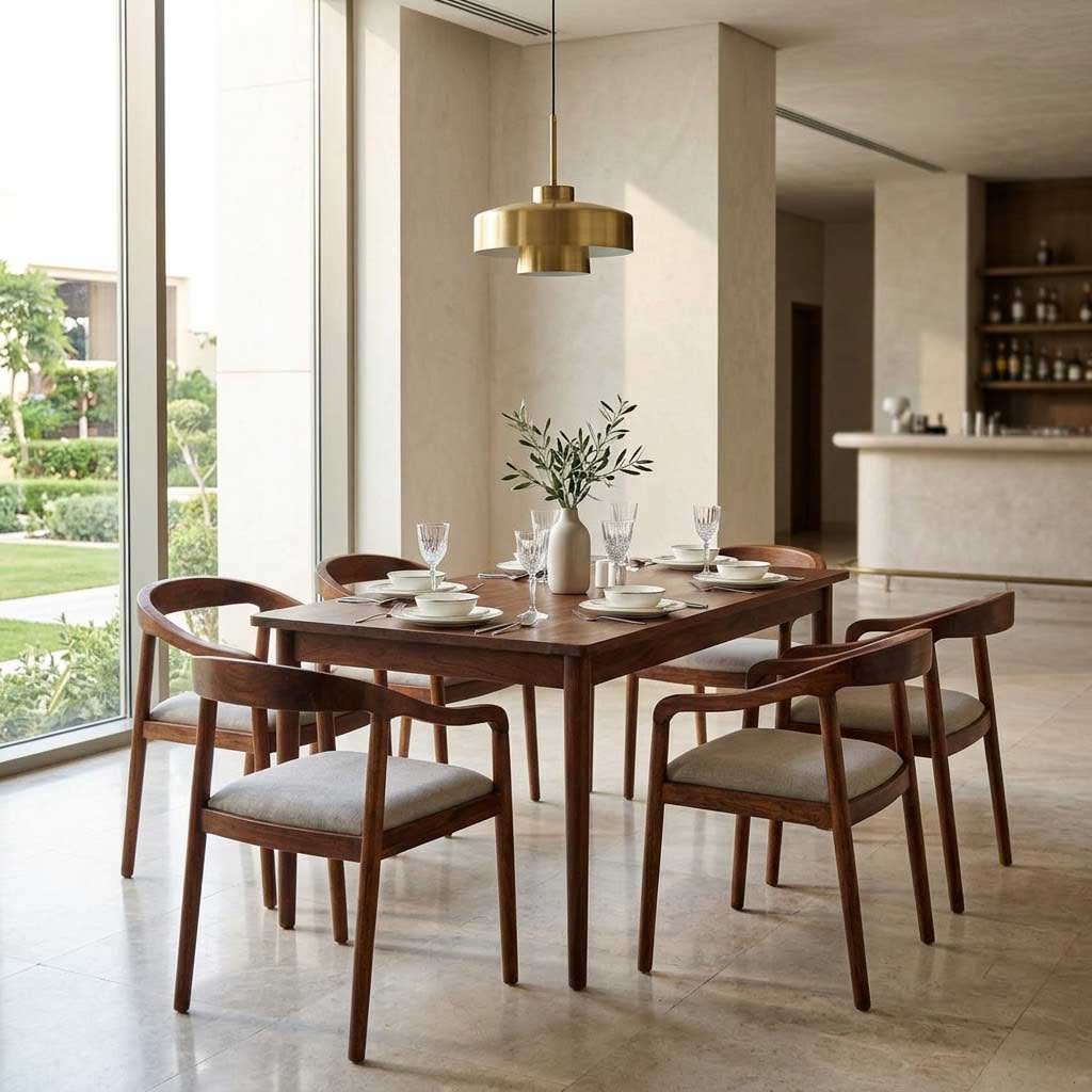Anbu Acacia Wood Dining Armchair - Washed Walnut / Grey