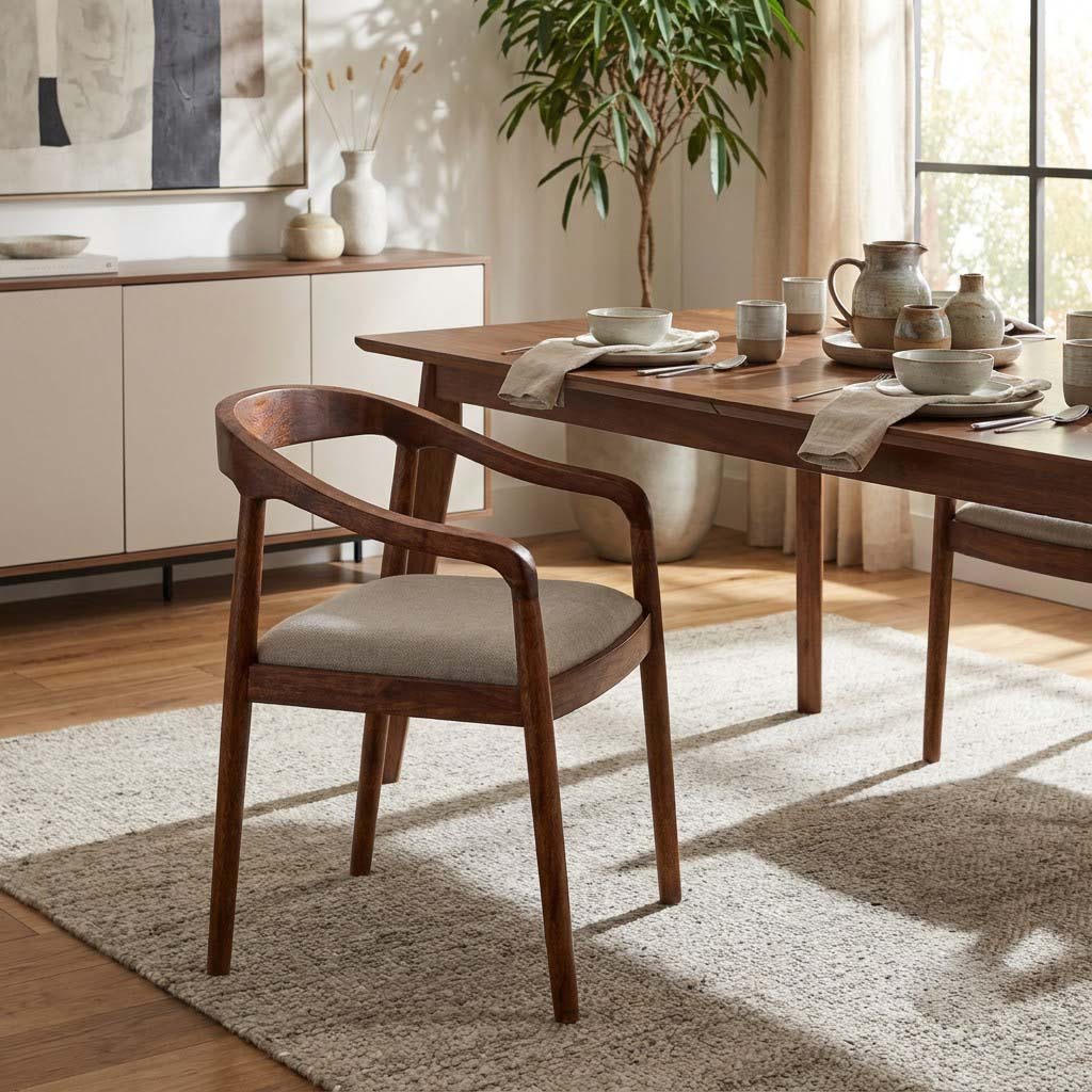 Anbu Acacia Wood Dining Armchair - Washed Walnut / Grey