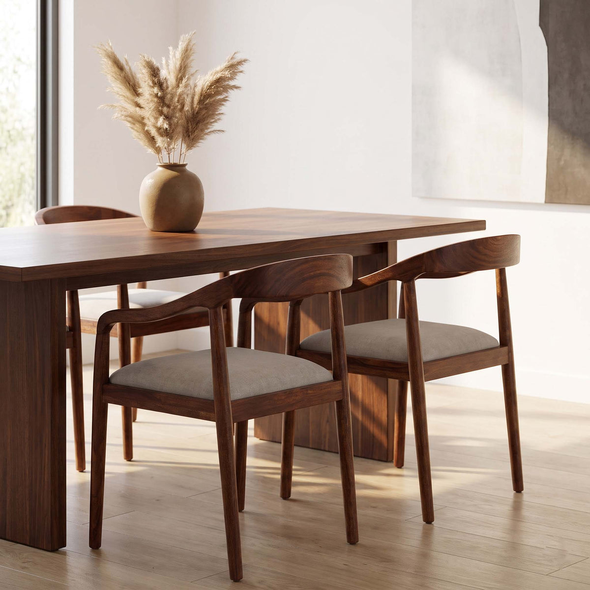 Anbu Acacia Wood Dining Armchair - Washed Walnut / Grey