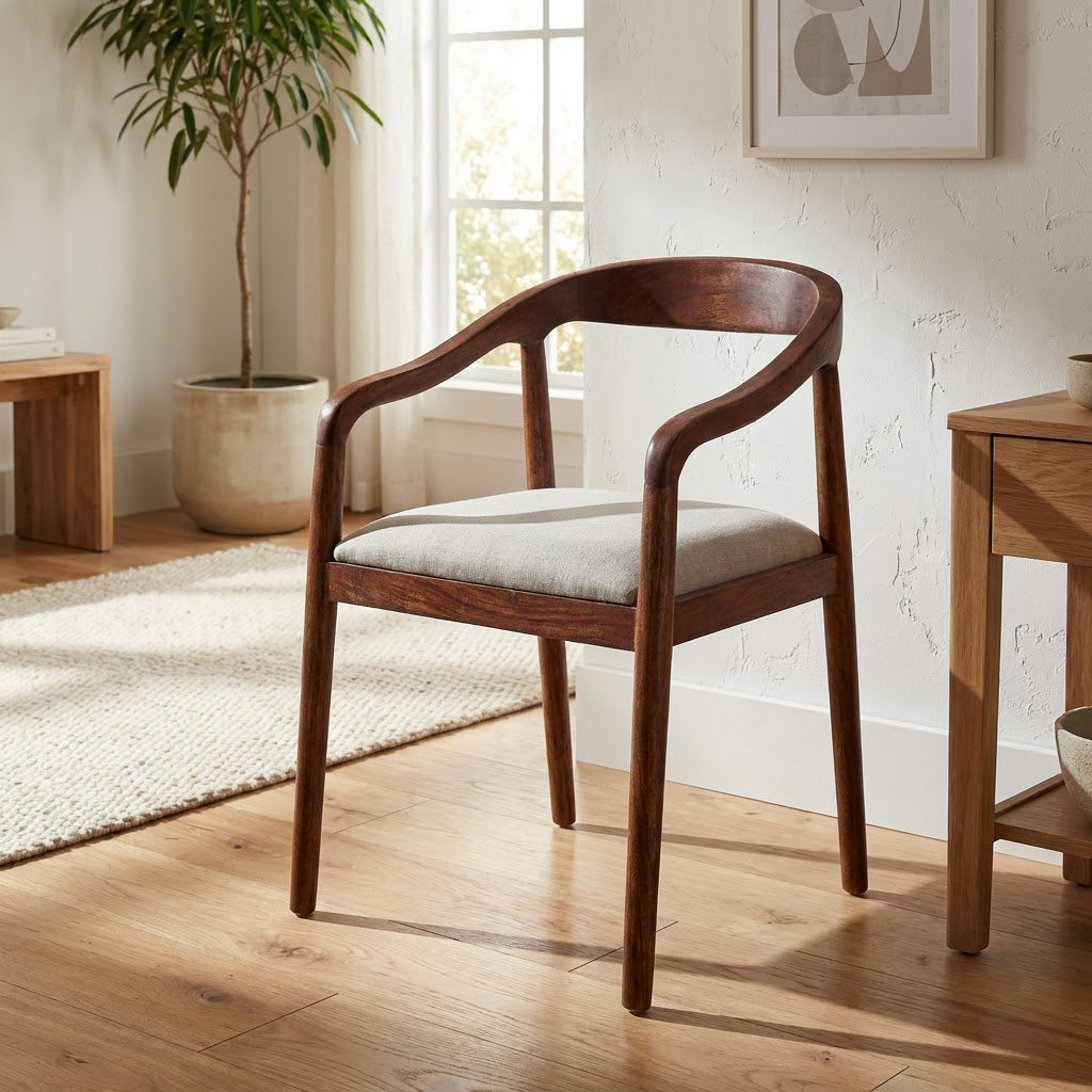 Anbu Acacia Wood Dining Armchair - Washed Walnut / Grey