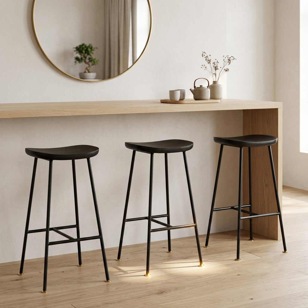 Aniko Metal Stand With Wood Seat Bar Stool