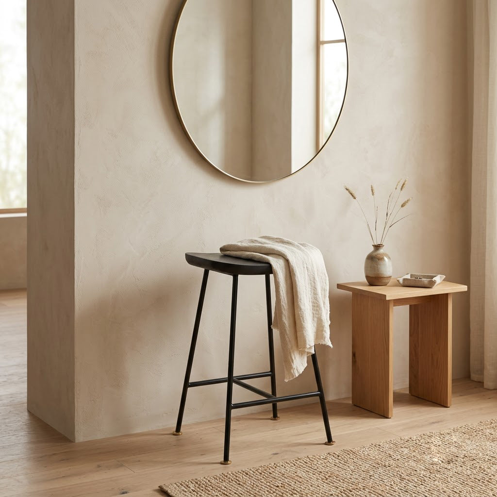 Aniko Metal Stand With Wood Seat Counter Stool
