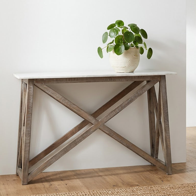 Antwerp Mango Wood Marble Top Console Table - Salvage / White