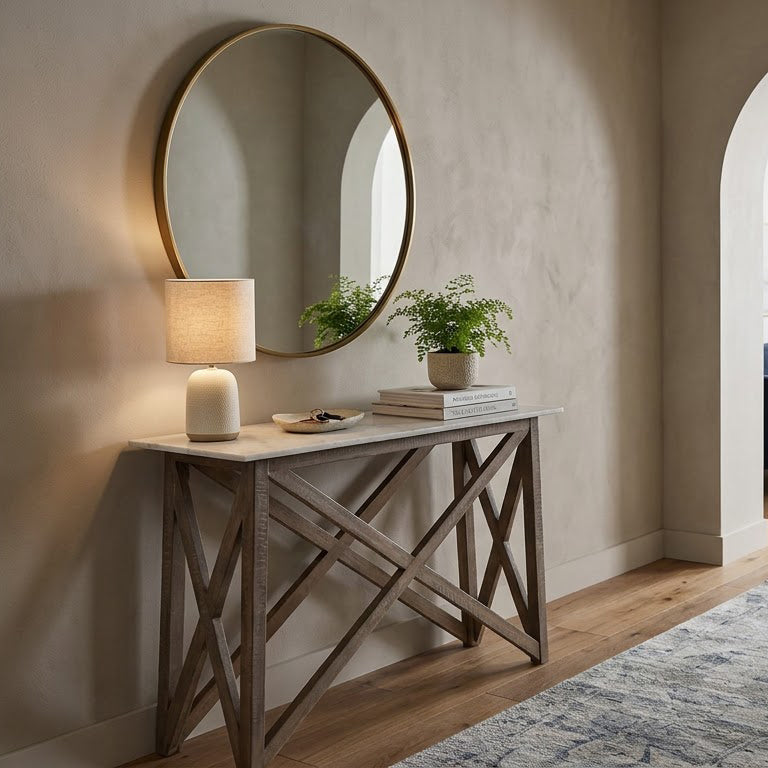 Antwerp Mango Wood Marble Top Console Table - Salvage / White