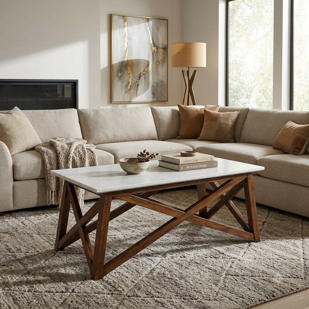 Antwerp Mango Wood Marble Coffee Table