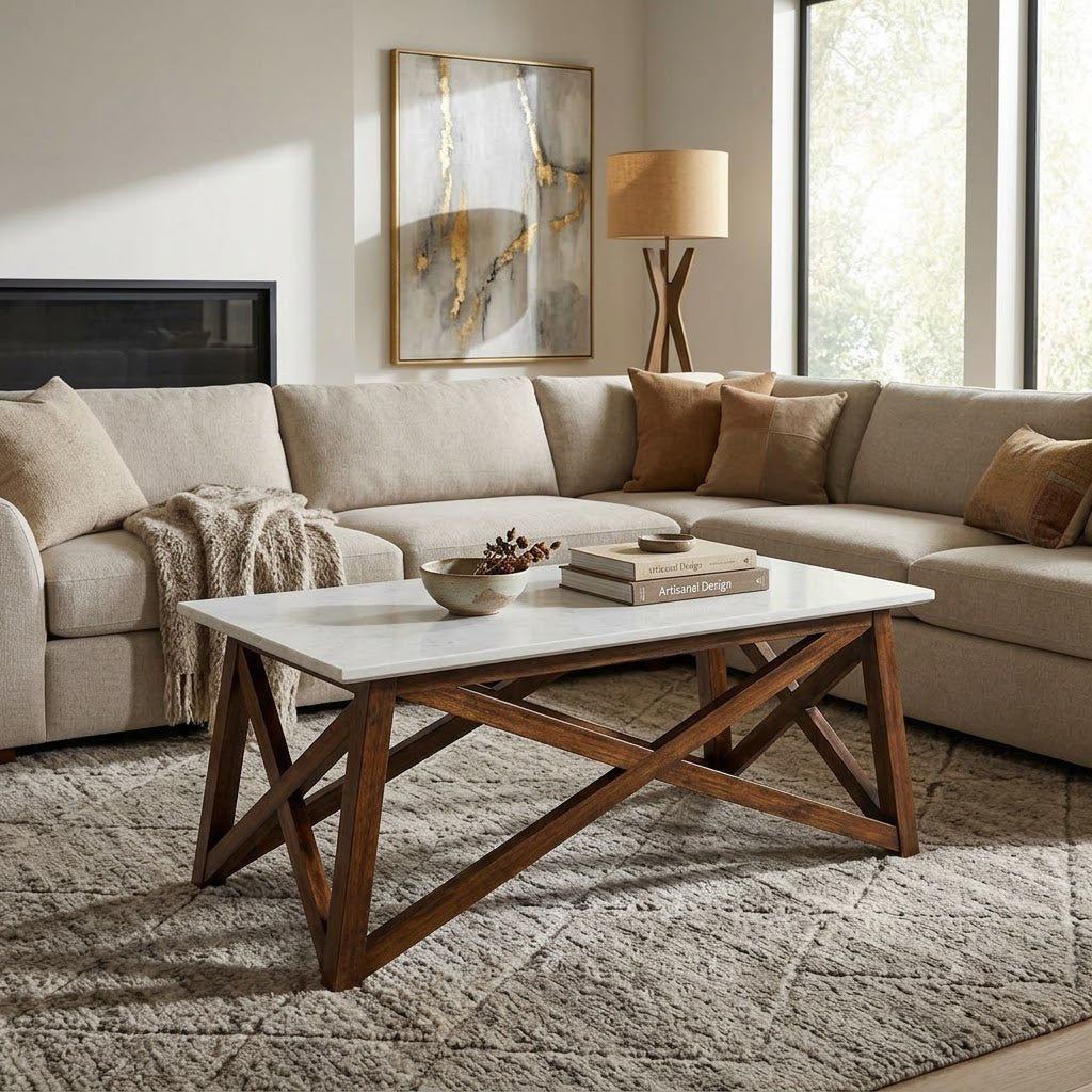 Antwerp Mango Wood Marble Coffee Table