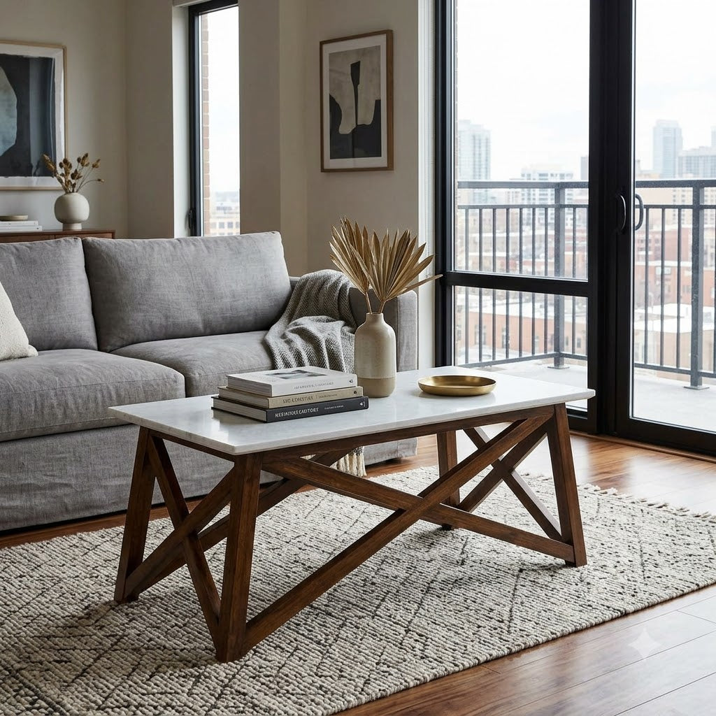 Antwerp Mango Wood Marble Coffee Table