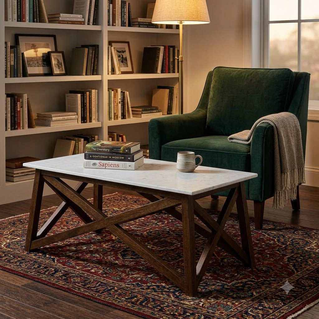 Antwerp Mango Wood Marble Coffee Table