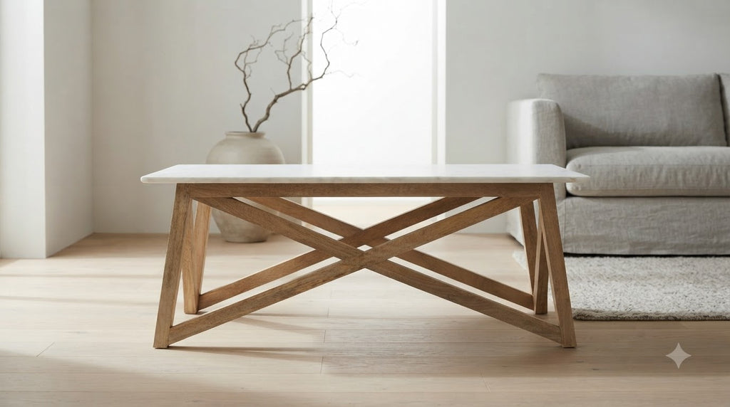 Antwerp Mango Wood Marble Coffee Table