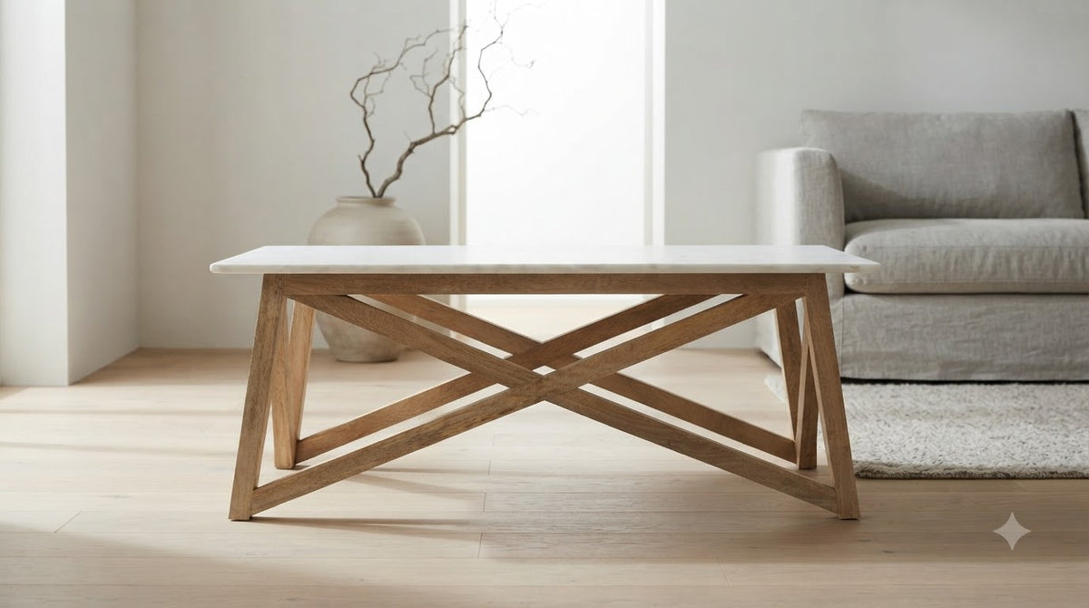Antwerp Mango Wood Marble Coffee Table