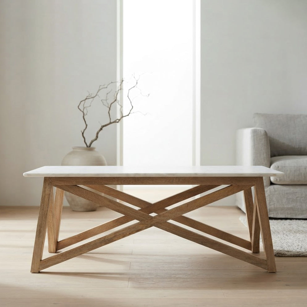 Antwerp Mango Wood Marble Coffee Table