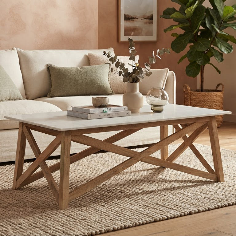 Antwerp Mango Wood Marble Coffee Table