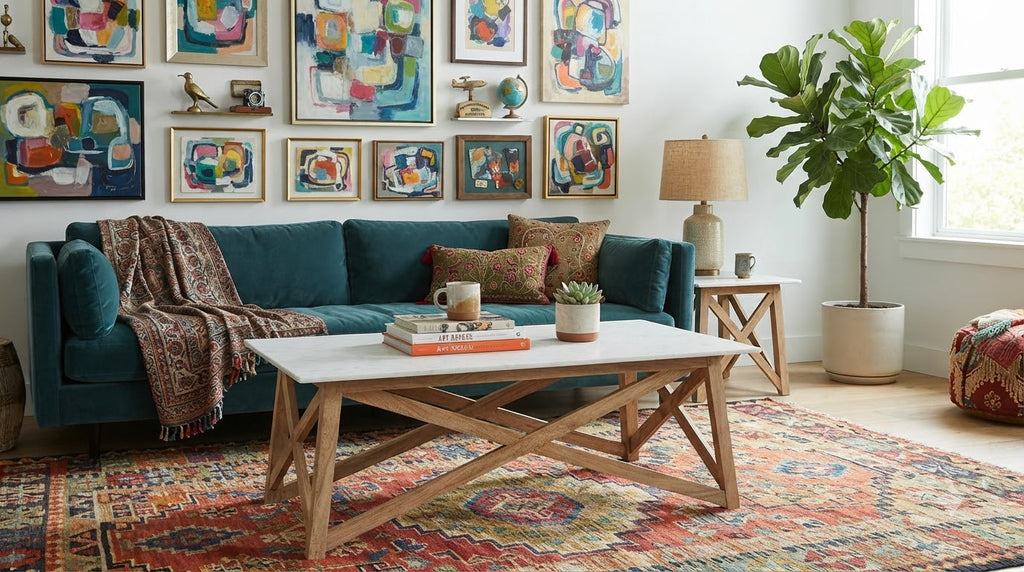 Antwerp Mango Wood Marble Coffee Table
