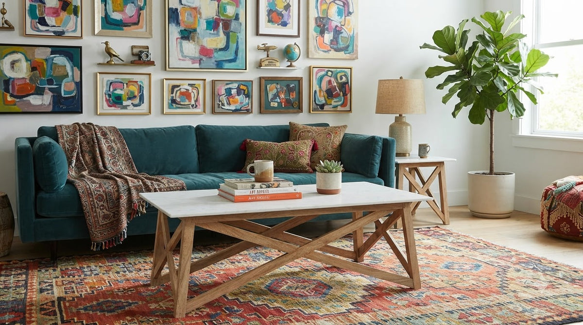 Antwerp Mango Wood Marble Coffee Table