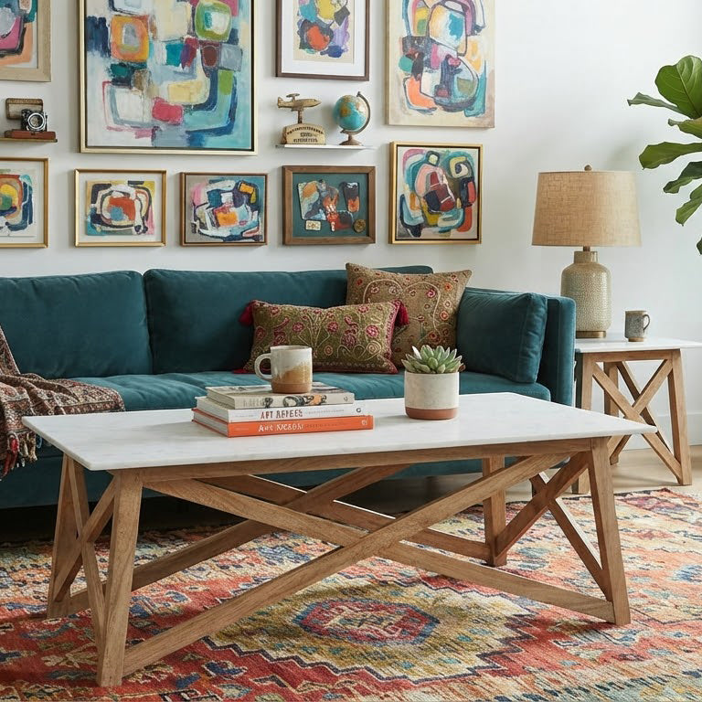 Antwerp Mango Wood Marble Coffee Table