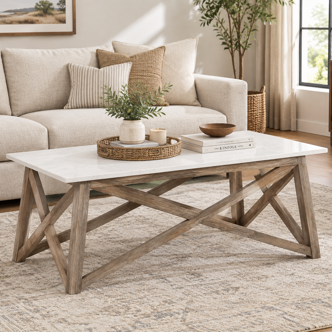 Antwerp Mango Wood Marble Coffee Table