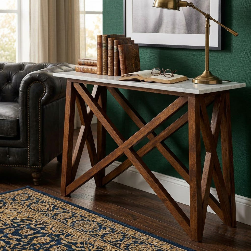 Antwerp Mango Wood Marble Top Console Table