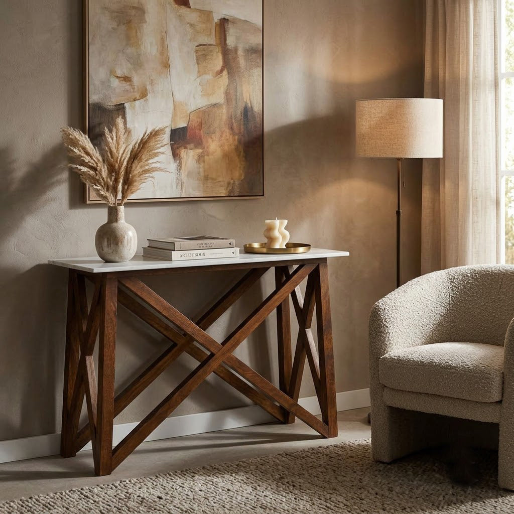 Antwerp Mango Wood Marble Top Console Table