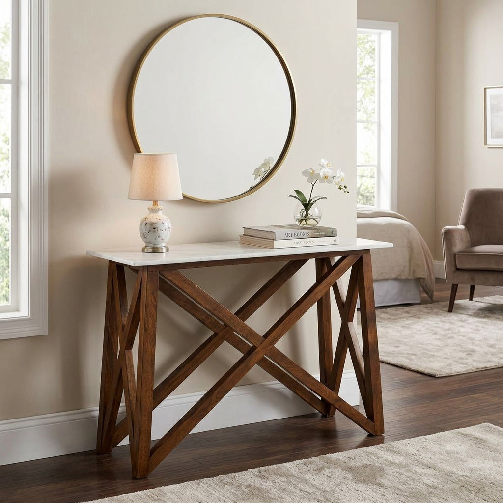 Antwerp Mango Wood Marble Top Console Table